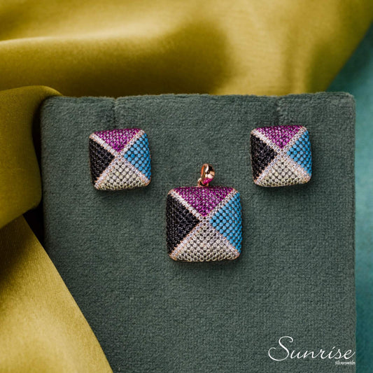 MULTI-COLORED SQUARE CZ PENDANT SET