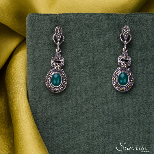 MARCASITE GREEN STONE PENDANT SET