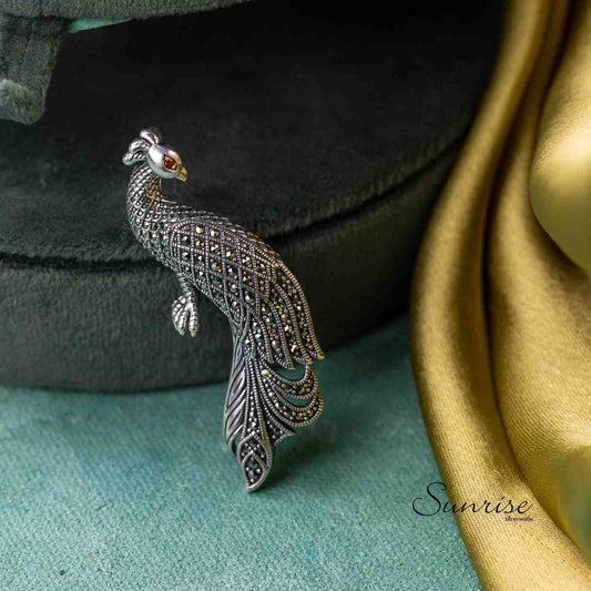 MARCASITE PEACOCK BROOCH