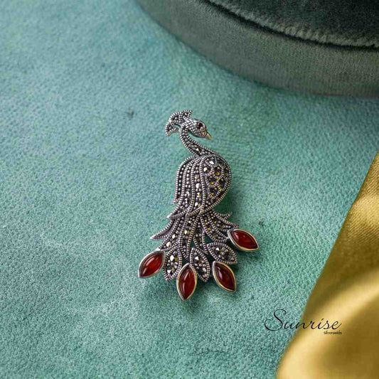 MARCASITE PEACOCK BROOCH