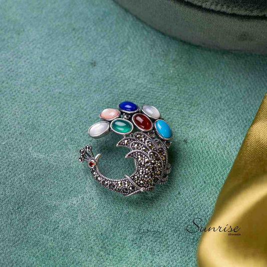 MARCASITE MULTI-COLOURED PEACOCK BROOCH