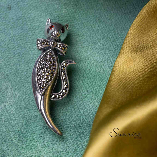 MARCASITE CAT BROOCH