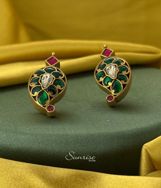 GREEN KUNDAN MANGO STUDS