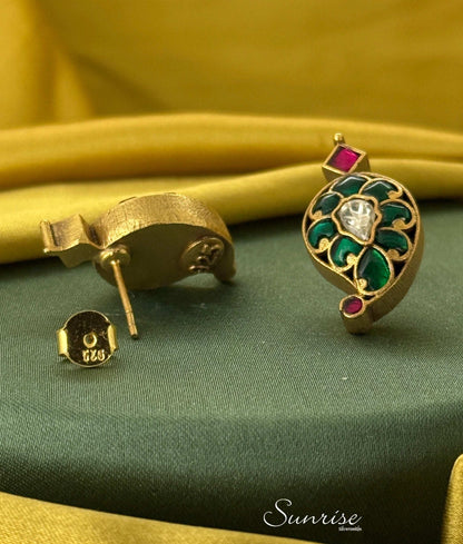 GREEN KUNDAN MANGO STUDS