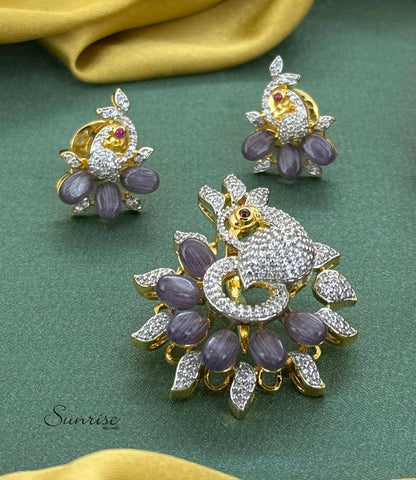 Lavender Victorian Peacock Pendant Set