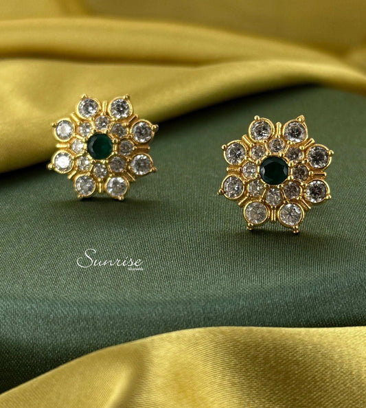 GREEN STONE FLORAL STUDS