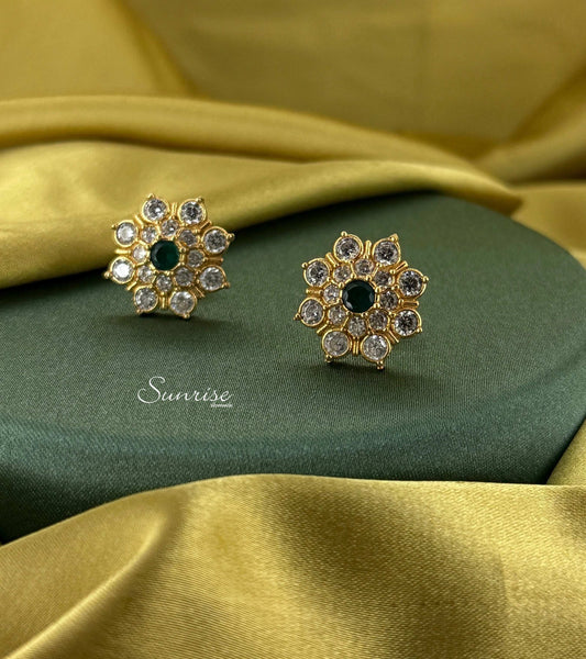 GREEN STONE FLORAL STUDS