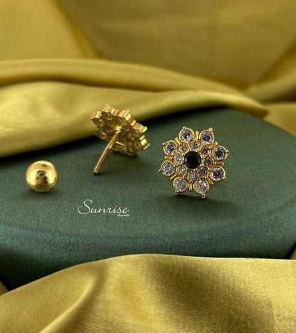 GREEN STONE FLORAL STUDS