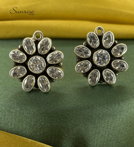 WHITE CUT STONE FLORAL STUDS