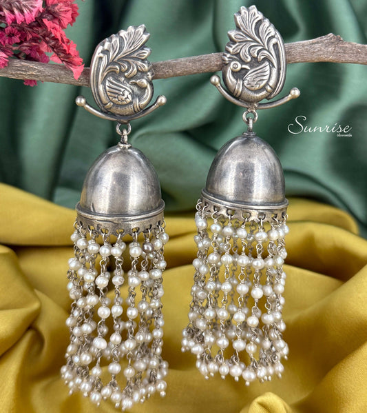 PEACOCK WITH PEARLS HANGING JHUMKAS