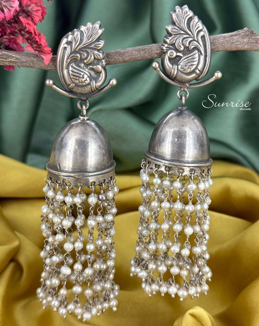 PEACOCK WITH PEARLS HANGING JHUMKAS