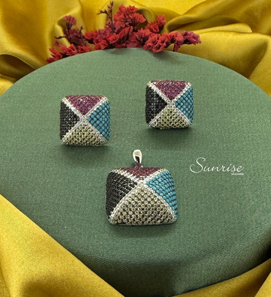 MULTI-COLORED SQUARE CZ PENDANT SET