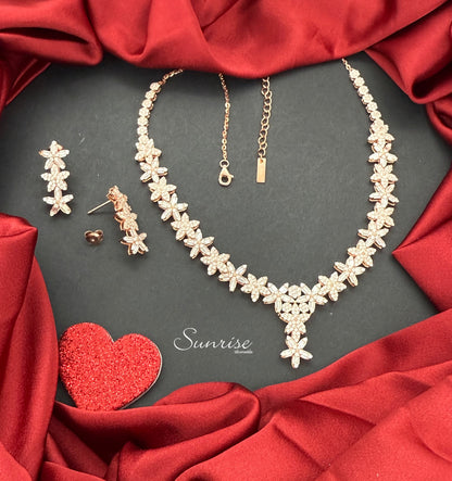 ROSE GOLD CZ FLORAL NECKLACE SET