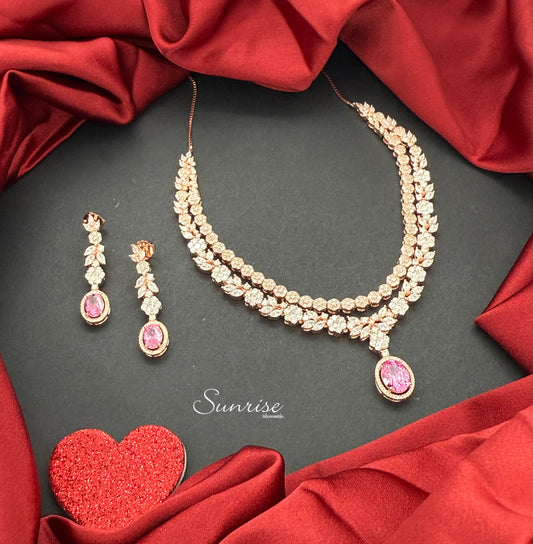 ROSE GOLD CZ 2 LINE NECKLACE SET