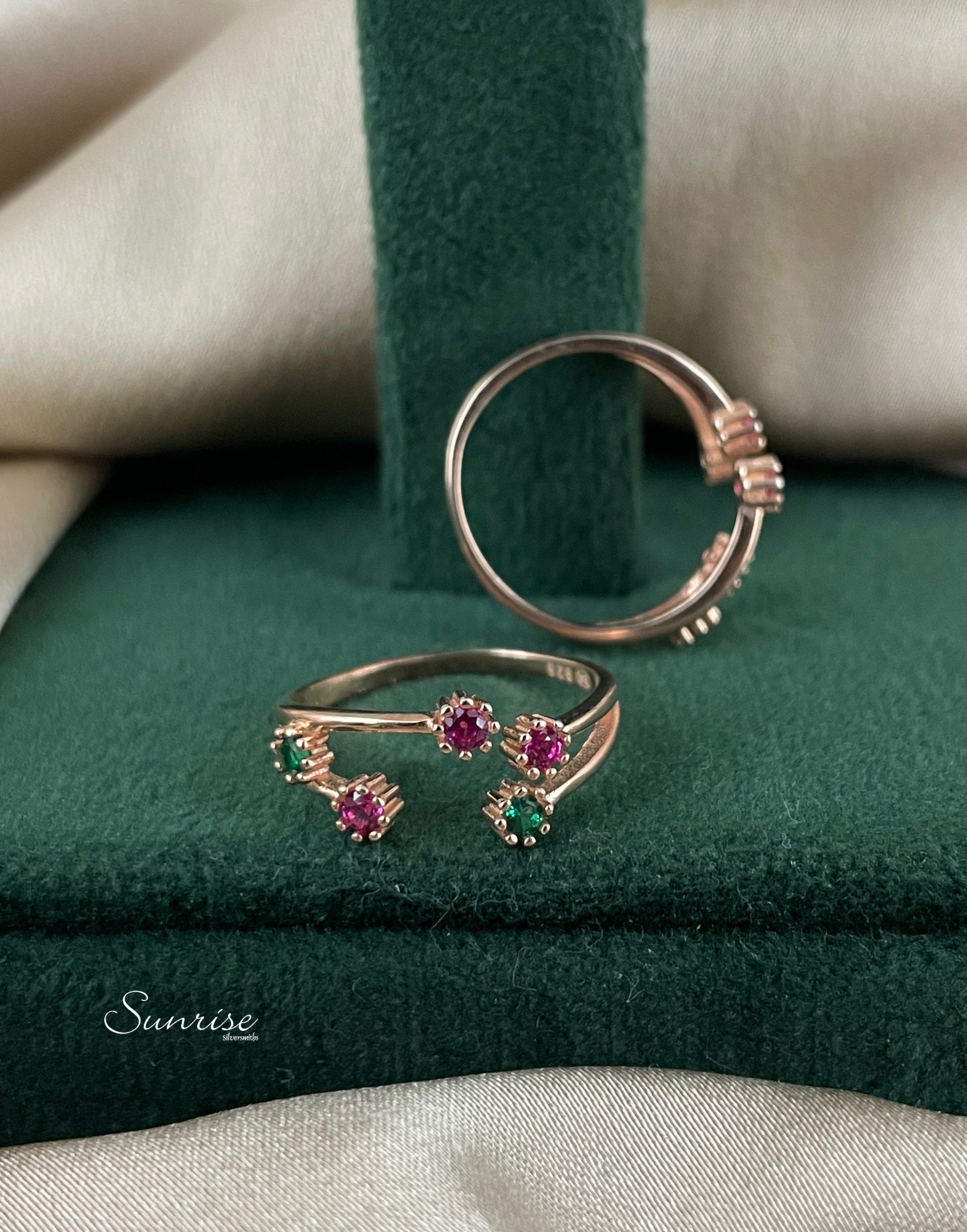 PINK AND GREEN STONE TOE RINGS – Sunrise Silversmiths