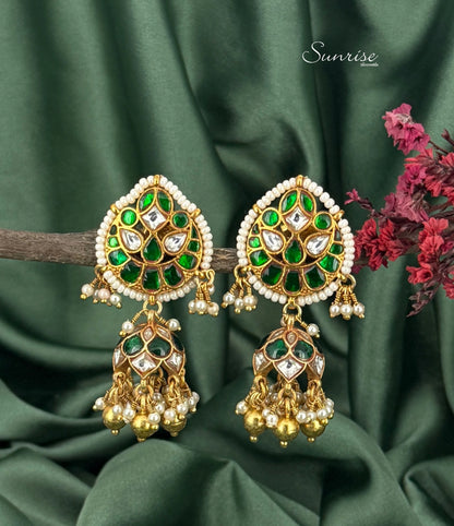 GREEN KUNDAN JHUMKA