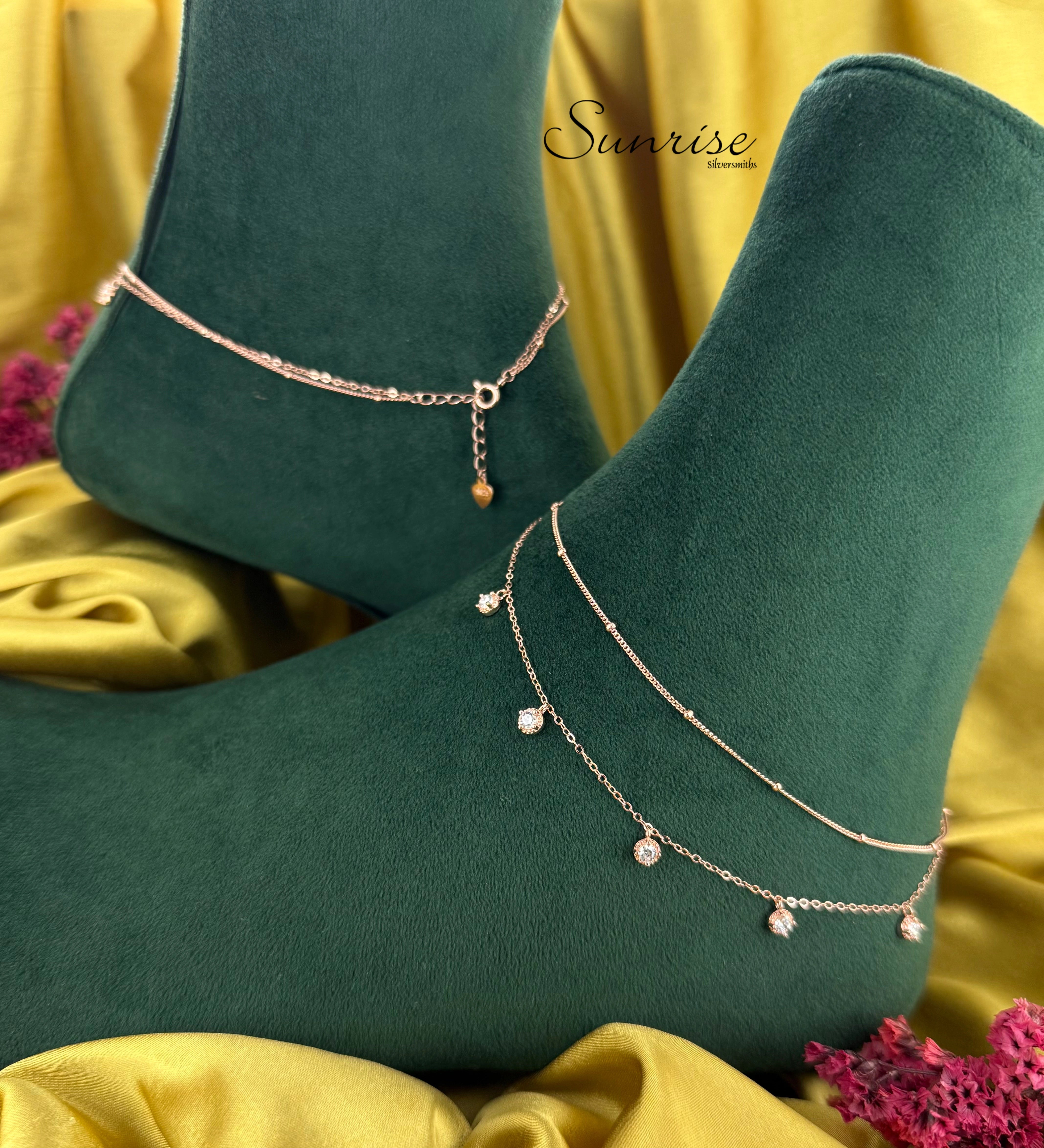 TWO LAYER ROSE GOLD ANKLETS – Sunrise Silversmiths