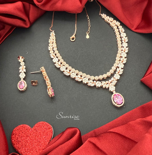 ROSE GOLD CZ 2 LINE NECKLACE SET