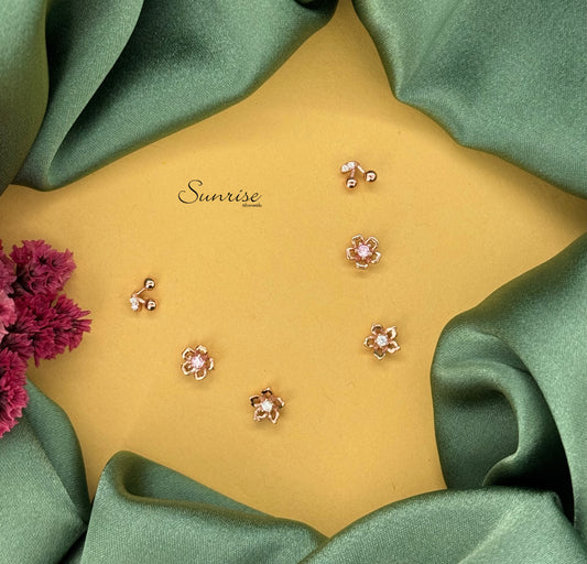 FLORAL EARS PIERCING - 3 PIECE SET