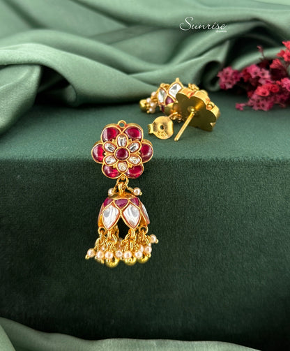 RED AND WHITE JADAU JHUMKA