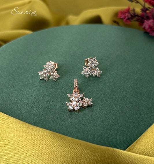 CZ ROSE GOLD FLORAL PENDANT SET
