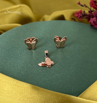 TWIN BUTTERFLY ROSE GOLD  PENDANT SET