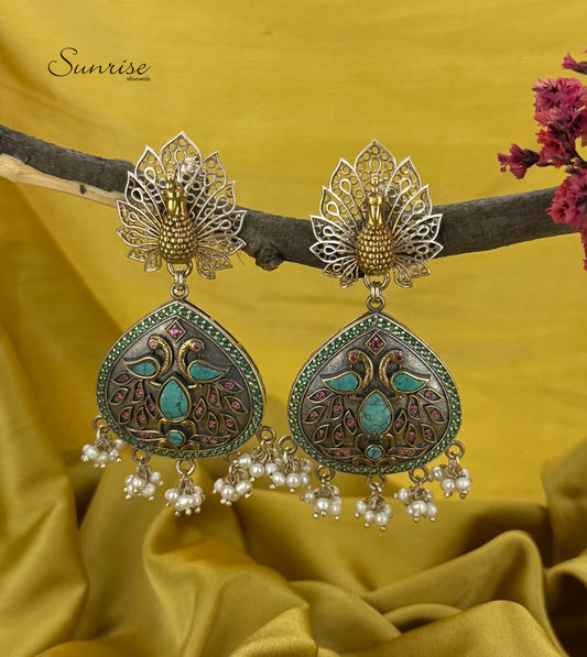 TWOTONE PEACOCK EARRINGS