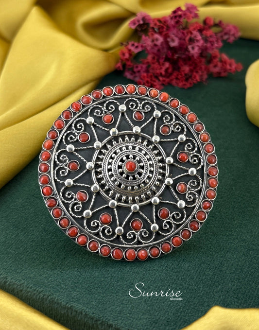 OXIDISED SILVER CORAL RING