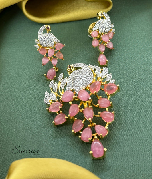 BABY PINK PEACOCK PENDANT SET