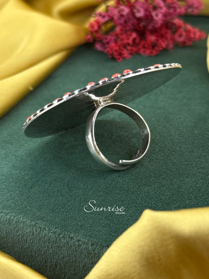 OXIDISED SILVER CORAL RING