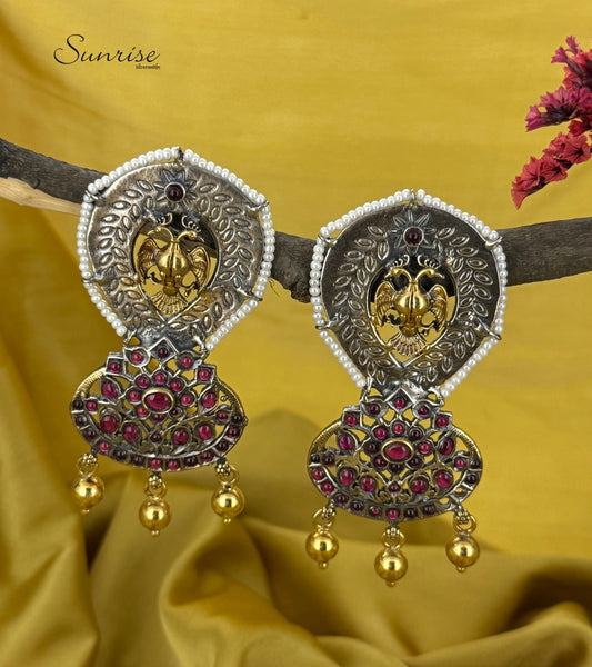 TWO TONE GANDABERUNDA EARRINGS