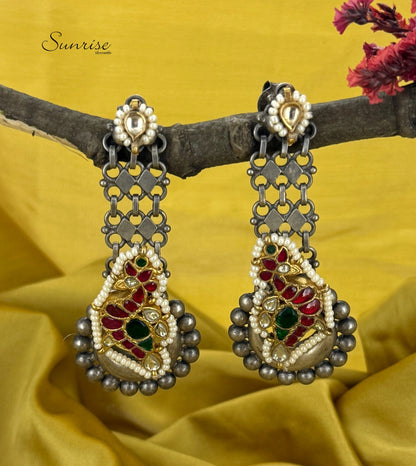 OXI WITH KUNDAN PEACOCK EARRINGS