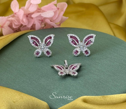 CZ PINK BUTTERFLY PENDANT SET