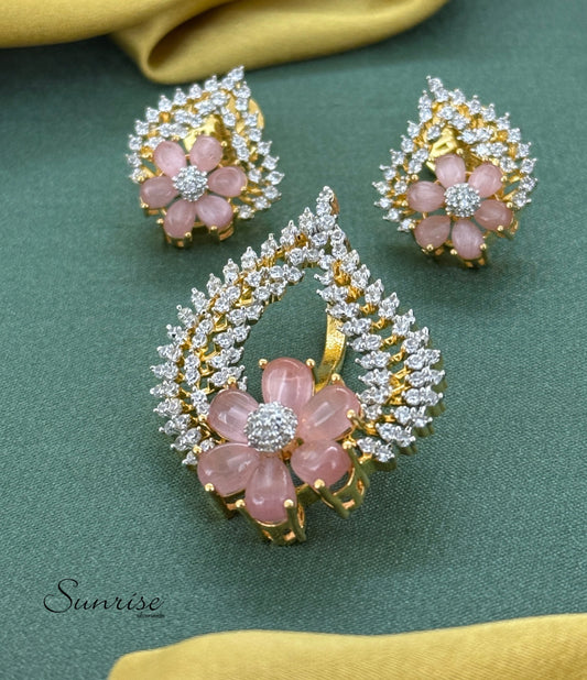 PEACH FLORAL PENDANT SET