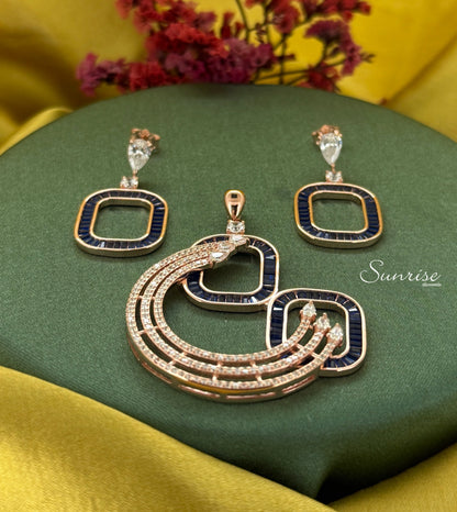 CZ BLUE-WHITE ROSEGOLD PENDANT SET