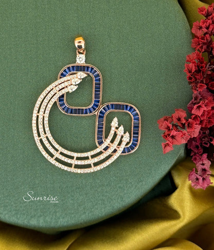 CZ BLUE-WHITE ROSEGOLD PENDANT SET