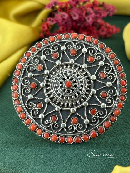 OXIDISED SILVER CORAL RING