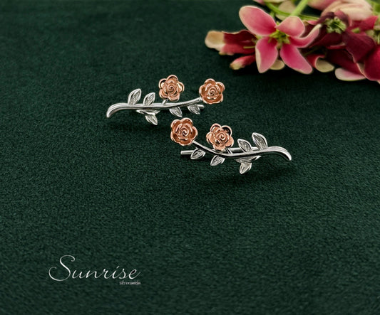 TWO TONE FLORAL EARCLIPS
