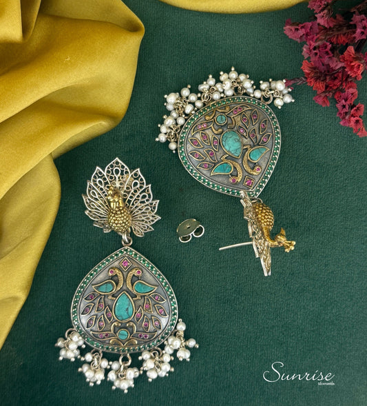 TWOTONE PEACOCK EARRINGS