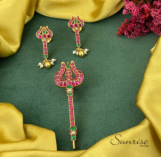 KUNDAN TRISHUL PENDANT SET