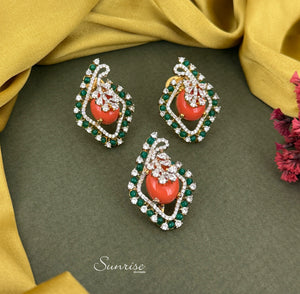 CORAL CZ PENDANT SET