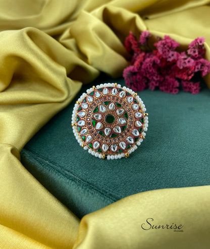 KUNDAN GREEN FINGER RING