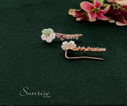 MOP FLORAL  ROSE GOLD EARCLIPS