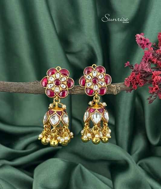 RED AND WHITE JADAU JHUMKA