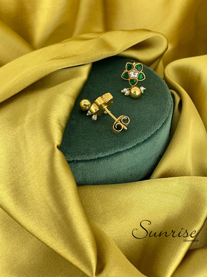 GREEN KUNDAN EARRINGS