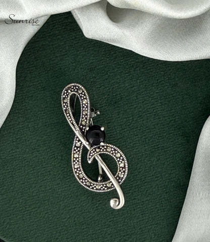 TREBLE CLEF  MARCASITE BROOCH