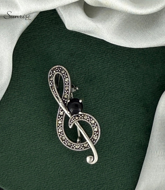 TREBLE CLEF  MARCASITE BROOCH