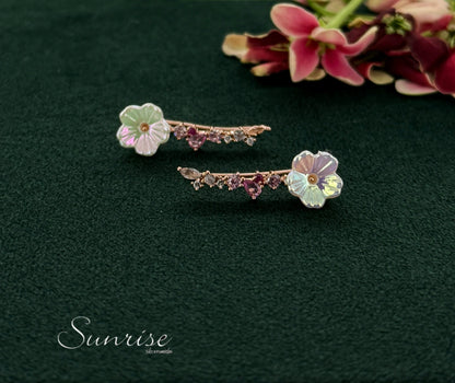MOP FLORAL  ROSE GOLD EARCLIPS