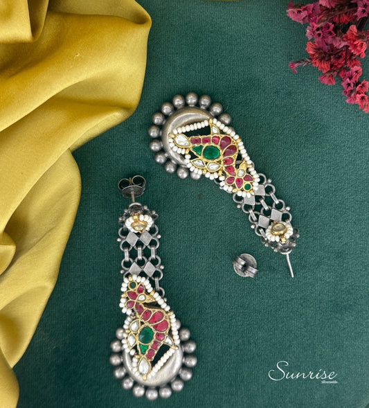 OXI WITH KUNDAN PEACOCK EARRINGS