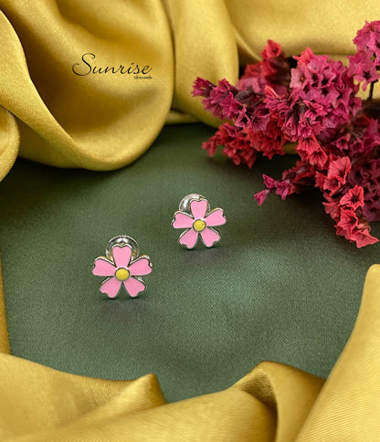 PINK FLOWER ENAMEL PENDANT SET